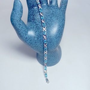 8.4ct Blue Topaz and Diamond Accent Tennis Bracelet in Sterling Silver